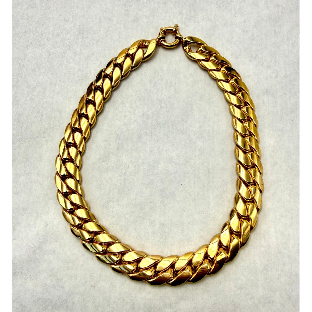 OTC Italy 18k BRZ Gold Plated Heavy Chunky Curb Link Collar Necklace 16" - Picture 3 of 11